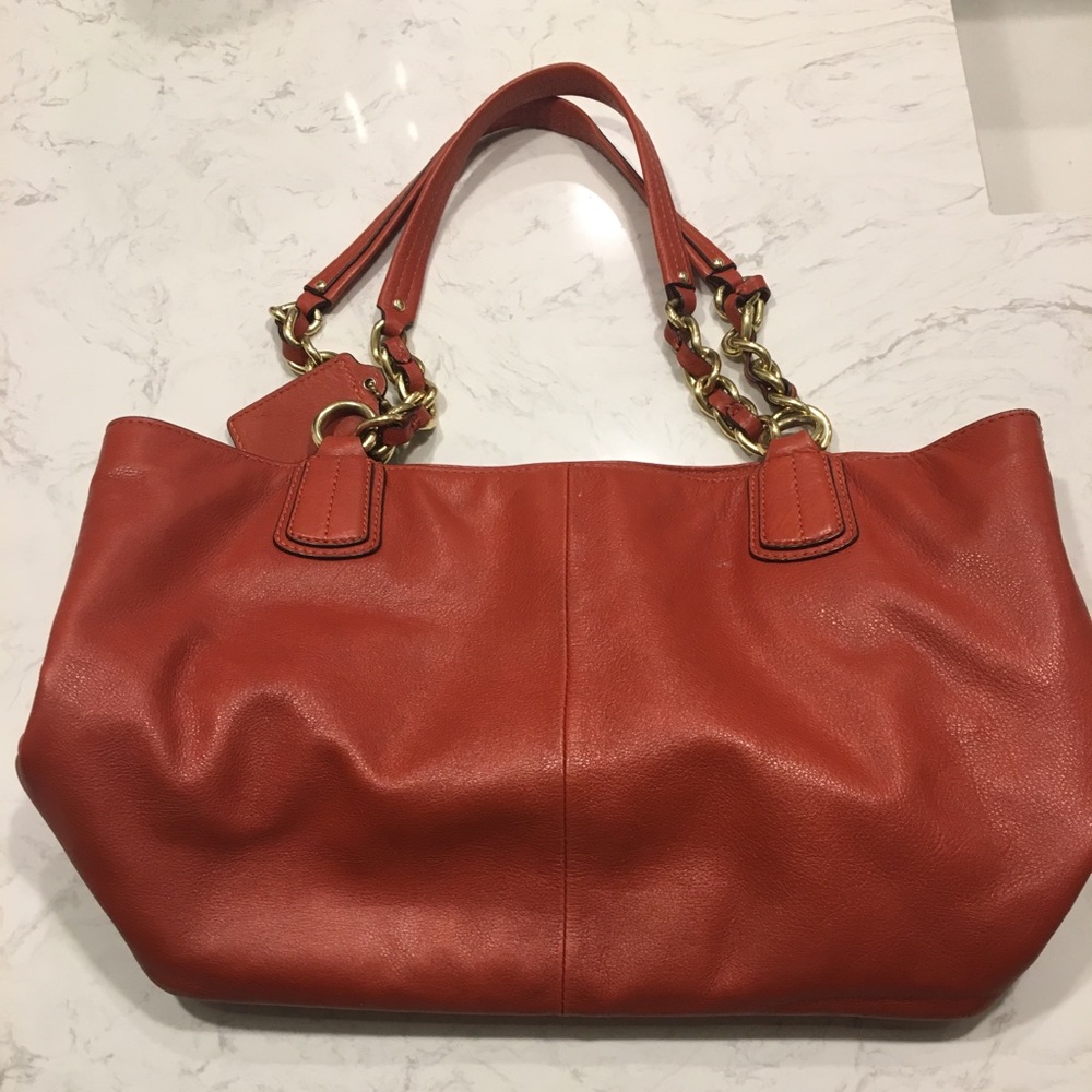 Orange coach tote purse, used